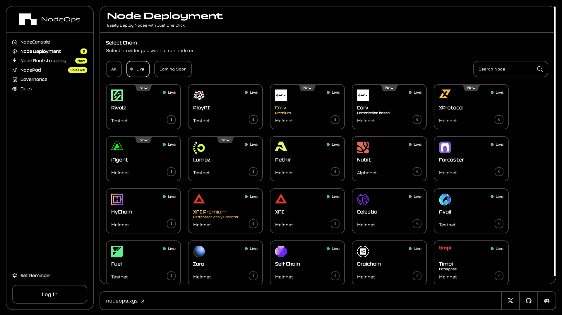 The October 2024 Console: a sparse dashboard with nodes reachable only through the left navigation.
