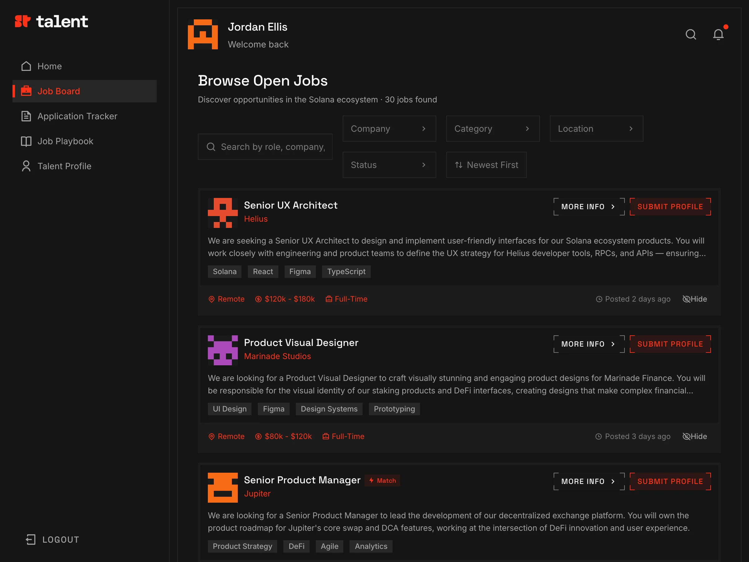Browse Open Jobs: roles from Solana teams with skills, pay, More info and Submit profile.