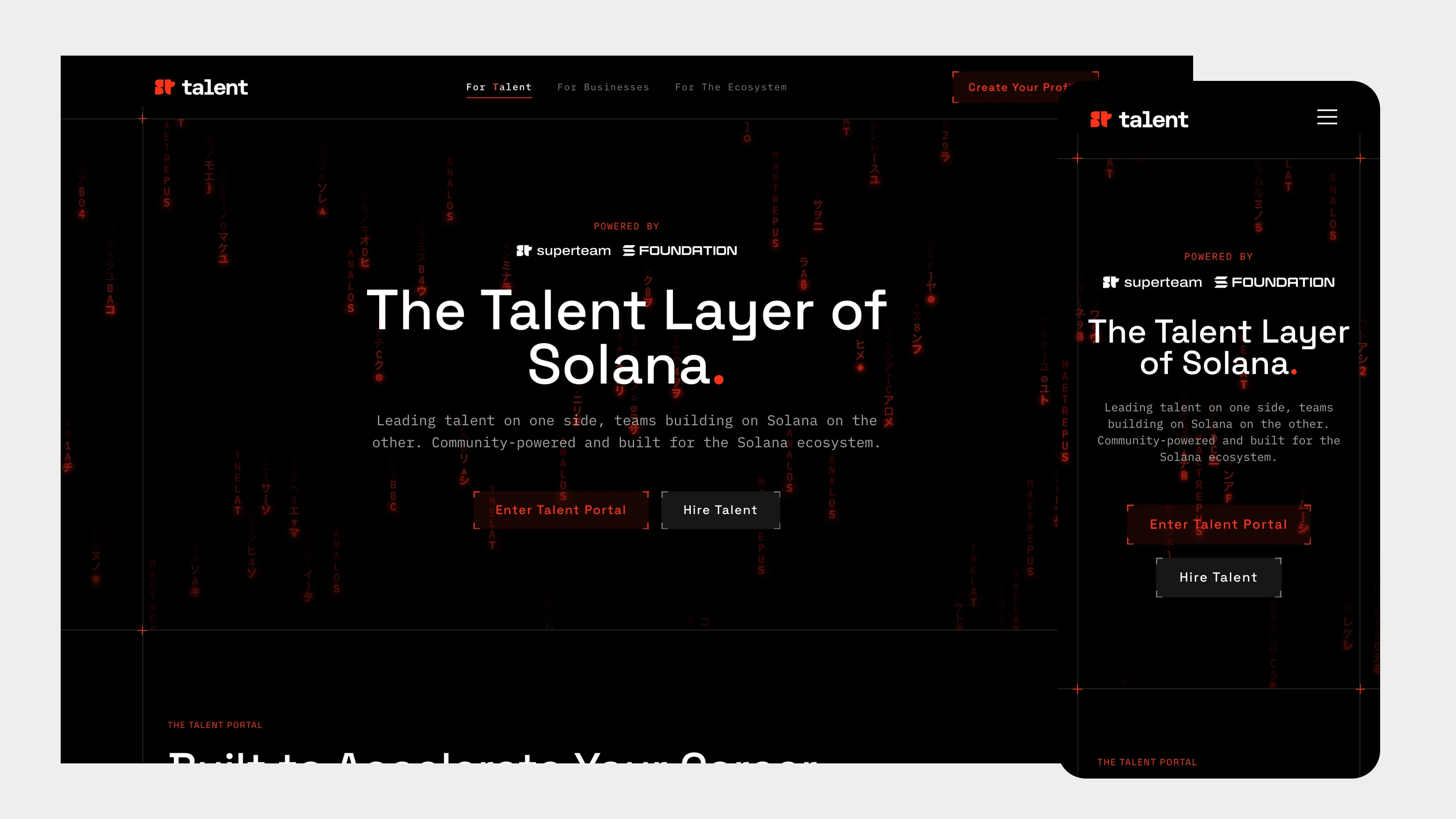 The landing on desktop with the same page on a phone beside it.